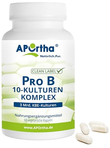 APOrtha® Pro B 10-Kulturen - 60 magensaftstabile Kapseln | 3 Mrd. KBE Kulturen je Tagesdoses, allergenfrei, glutenfrei, lactosefrei, vegetarisch ohne Zusatzstoffe