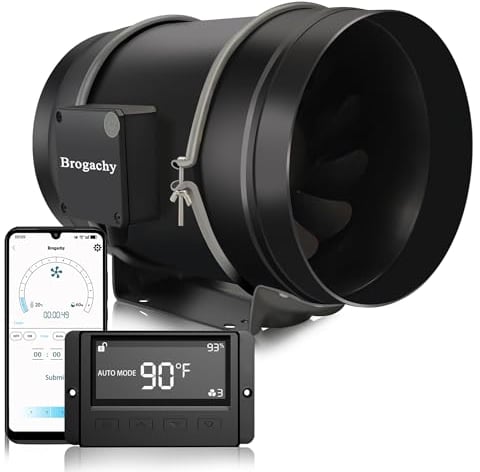 Brogachy 200mm intelligent Inline Duct Fan with Wifi App,Three-phase motor(UK plug) Quiet Exhaust Fan 1413 m³/h,8 Inch Inline Fan for Growth Tent, Hydroponics, Home Use, Ventilation and Exhaust Fan.