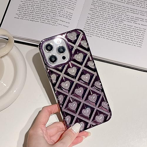SLTAWDNSD Compatible with iPhone 13 Pro Max 6.7Inch Case for Women Girls with Glitter Bling Hollow Heart Design Soft TPU Slim Shockproof Anti-Slip Protective Cover for iPhone 13 Pro Max(Purple)