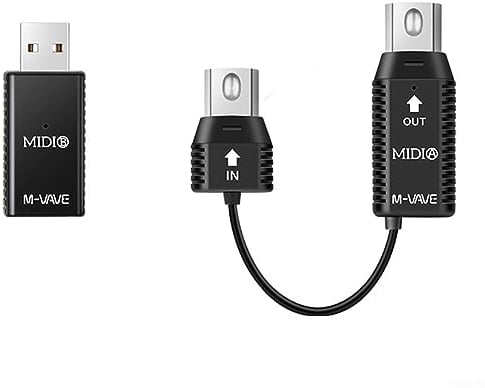 RANRAO Adaptador Inalámbrico MIDI 5 Pines a USB - Baja Latencia (3ms), Alcance 10m, Batería 48H, Plug & Play para Teclados/Sintetizadores/Baterías Electrónicas