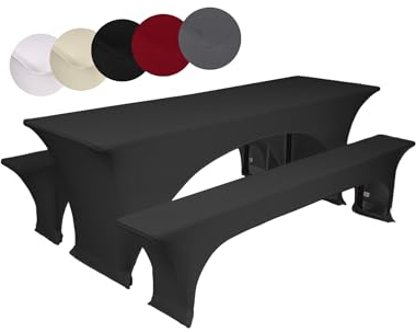 TexDeko® gepolsterte Hussen für Bierzeltgarnitur Stretch | Set aus Tisch- & Bankhussen | Knitterfrei, Pflegeleicht & Waschbar | Perfekt für Festzelte, Hochzeiten & Events (220 x 70cm, Anthrazit)