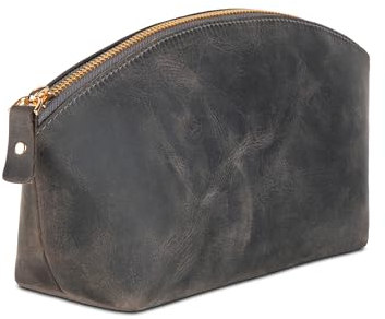 Premium Kosmetiktasche Damen Leder - Luxuriöse Schminktasche Damen Leder mit großem Fach - Elegante und langlebige Make-Up Tasche Leder für Reisen und Täglichen Gebrauch Grau