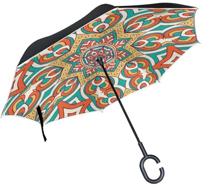 Blumenkunst Exquisit Stilvoll Invertierter Regenschirm UV-Schutz Winddichter Umbrella Invertiert Schirm Kompakt Umkehren Schirme für Auto Jungen Mädchen Reise Strand Frauen