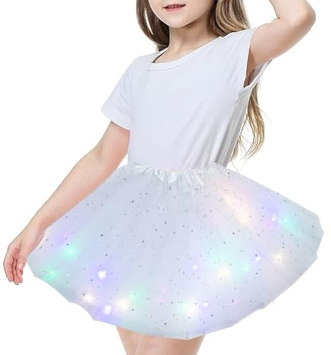 RANJIMA Karneval Kostüm Damen, Tüllrock Damen Tütü Rock Tutu mit LED_Lichter Minirock Sterne Pailletten Tanzkleid Dehnbaren Ballettrock Tüllrock Vintage Erwachsene Fancy Dress Festliche Rocke