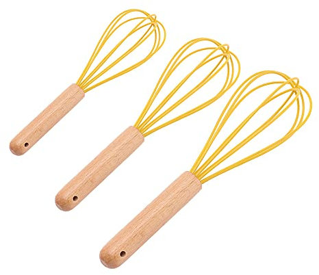 3 Pcs Silicone Whisks with Wooden Handle, Non Scratch Coated Whisks, Balloon Whisk Egg Beater for Cooking, Blending, Whisking, Beating, Stirring