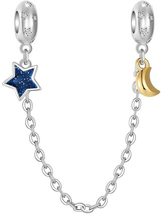 BIZK Stern & Mond Komfortkette für Armband 925 Sterling Silber Charm Bead Pendant für Europäische Armbänder und Halsketten