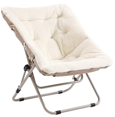 SESHINELL Comfy Saucer Chair - Oversized Foldable Faux Fur Lounge With Metal Frame Moon for Bedroom, Living Room, Dorm Rooms, Beige