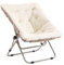 SESHINELL Comfy Saucer Chair, Oversized Foldable Faux Fur Lounge Chair Reading Chair with Metal Frame Moon Lazy Chair Accent Chair for Bedroom, Living Room, Dorm Rooms, Beige
