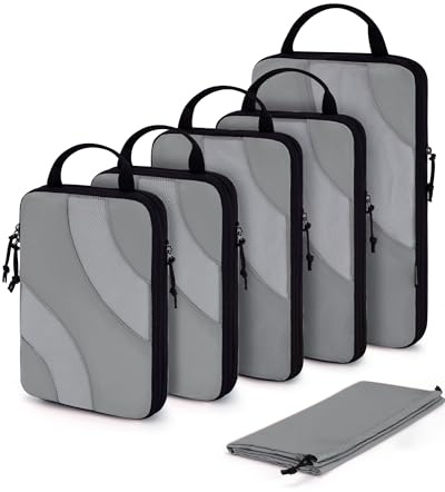 BAGSMART Packing Cubes Compression 6 Stück, Packwürfel Kompression Koffer Organizer Set, Travel Essentials Packtaschen Kofferorganizer für Reisetasche Und Handgepäck, Grau