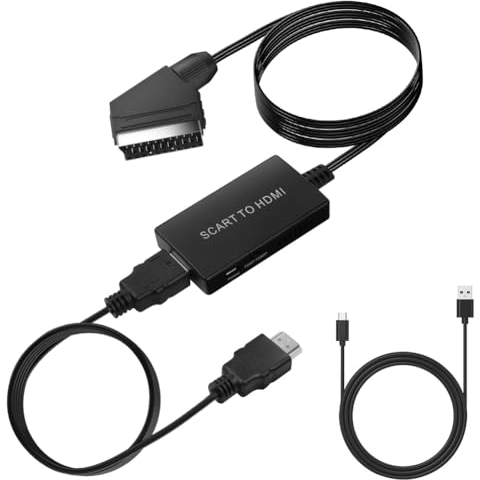 AXFEE Convertitore da Scart a HDMI con Cavi, Switch di Uscita Full HD 720P/1080P, Convertitore Audio Video, Per HDTV STB VHS Xbox PS3 Sky DVD Blu-Ray
