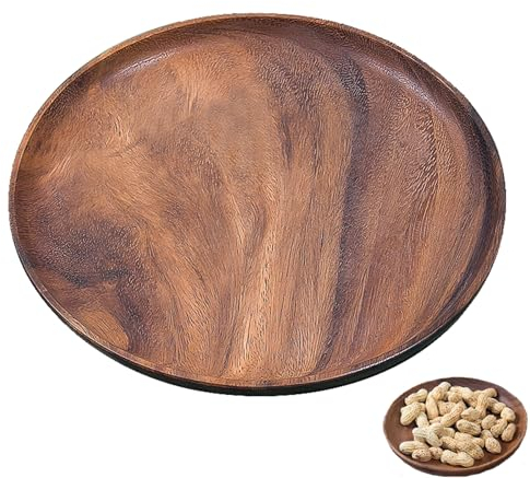 Torribaly Holztablett Rund Tablett, 20 cm Rund Holzteller Snackteller, Serviertablett Holzscheibe, Wooden Tray Servierplatte, Runde Platte Obst für Dessert/Brötchen/Kuchen