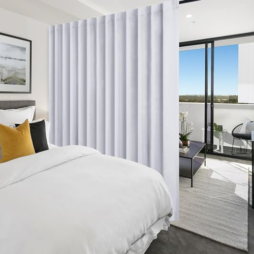 Hiasan Blackout Patio Sliding Door Curtain Extra Wide Thermal Insulated Blind Privacy Room Divider Panel with Back Tab & Rod Pocket for Bedroom Partition Glass Door (100 x84 Inches, Greyish White)