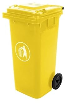 majowo® Poubelle jaune | Plastique extra résistant | Roues en caoutchouc plein 120 l | Facile à nettoyer | Grande poubelle résistante aux UV | Poubelle universelle