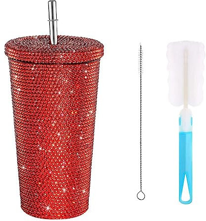 Bling Diamond Tumbler – Isolierter Edelstahlbecher mit Deckel und Strohhalm für sprudelnde Getränke, 500 ml