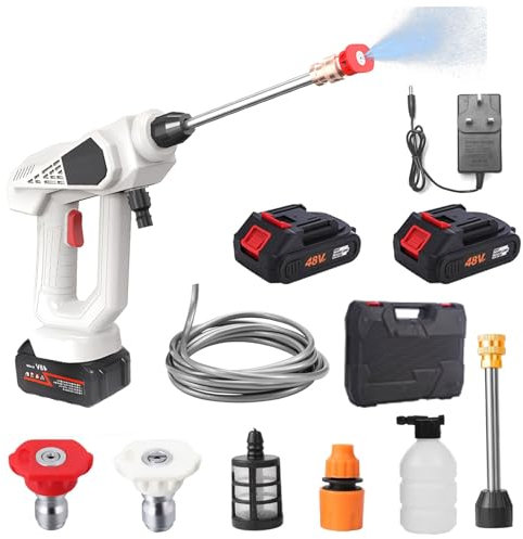 Cordless Pressure Washer, Portable Car Washer with 5M Hose, Pressure Spray Water Gun with1 Rechargeable Batteries, 12V High Pressure Water Gun for Car/Floor/Garden Cleaning, Free Hard Carry Case