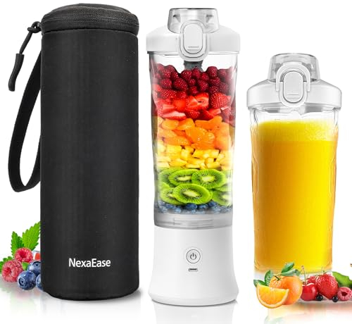 Licuadora portátil para batidos y batidos, botella eléctrica de 20 onzas con funda aislada, tapa de viaje, recargable por USB-C, mini vaso pequeño para cocina, oficina, gimnasio