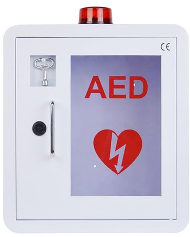 RVUEM AED Defibrillator Wandschrank, Aufbewahrungsschrank Aus Metall Stahlblech, Mit Alarm Und Licht, PC Transparentes Fenster, Passend FüR AED Defibrillatoren Aller Marken