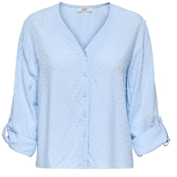 JdY Damen Bluse Haifischkragen Knopfleiste voluminöse Ärmel Regular Fit Hemd, Farben:Blau, Größe:S