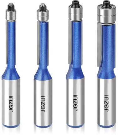 4PCS Flush Trim Router Bit Set 1/2 Inch Shank Top Two Bearing Flush Trim Router Bit，with 1/4,5/16,3/8,1/2-Inch Cutting Diameter ， (1/2inch Shank, 4 Bits Set)