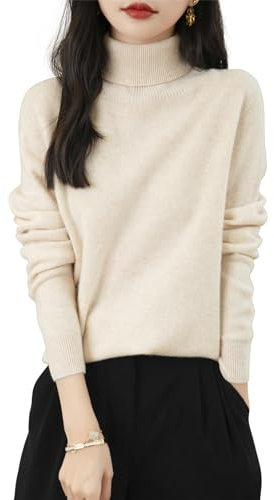 Chanyarn Damen Rollkragenpullover Herbst Winter Warm 100% Merinowolle 2025 First-Line Ready to Wear Langarm nahtlosem Strick Kaschmirstil Pullover (Beige,S)