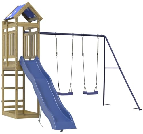 vidaXL Spielturm, Klettergerüst mit Rutsche Schaukeln, Kinder Kletterturm Spiel-Zubehör für Garten, Holz Spielplatz Spielhaus, Kiefernholz Imprägniert