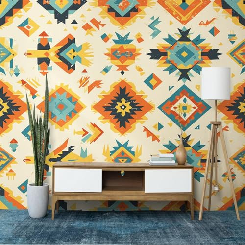 Art Papier Peint Intissé Rayures Géométriques de Style Marocain, Orange Papier Peint Photo 250x175 cm (L x H) Affiche de Papier Peint, Fresque Murale 3D HD pour Salon Chambre Cuisine