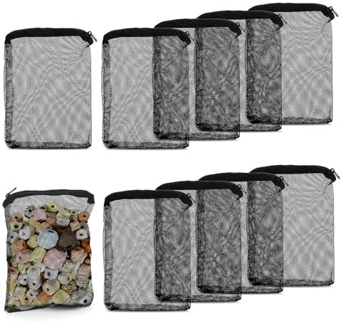 Tucnoeu 10 Stück Filterbeutel Aquarium, Netzfilterbeutel, Wiederverwendbare Filtersack für Aktivkohle, Biokugeln, Ammoniak-Entferner, Schwarz