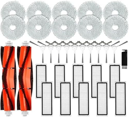 Lot de 33 pièces compatibles avec aspirateur robot Xiaomi S10+/S10 Plus B105 - Accessoires de rechange - Brosse latérale principale - Filtre HEPA-Chiffon de vadrouille
