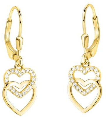 SOFIA MILANI - Damen Ohrringe 925 Silber - vergoldet/golden & mit Zirkonia Steinen - Herz Ohrhänger - E2546