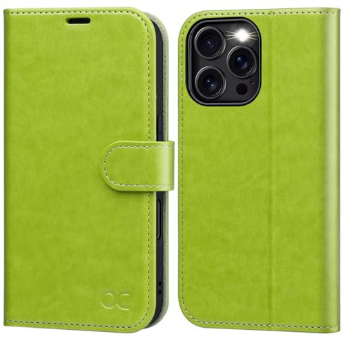 OCASE for iPhone 16 Pro Case, PU Leather Wallet, Magnetic Flip Folio Cover with RFID Blocking, Card Holders, Shockproof TPU, and Kickstand for 6.3 Inch iPhone 16 Pro (2024), Avocado Green