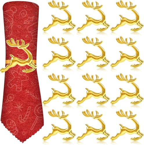 12 Stück Weihnachten Rentier Serviettenringe,Hirsch Serviettenhalter Rentier,Metall Serviettenring Serviettenschnallen,für Weihnachten Mittagessen Thanksgiving Party Urlaub Hochzeit Tischdekoration