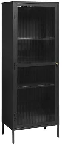 FJORDFORM Glasvitrine, Schwarzes Metall, Goldene Griffe, DREI sektionen