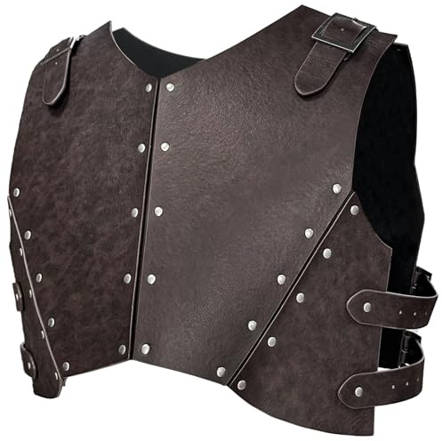 HiiFeuer Mittelalterlicher Kunstleder Brustpanzer, Retro Söldner Ritter Bogenschütze Körperpanzer, Verstellbare Rüstung für LARP Kostüm& Ren Faire/Karneval