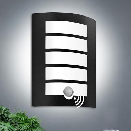 HiBay Aussenlampe mit Bewegungsmelder E27 Wandlampe IP44 Eckig Außenlampe Schwarz Matt Edelstahl ABS Wandleuchte Aussen für Hauswand Balkon Treppenhaus Beleuchtung (Ohen Glühbirnen)