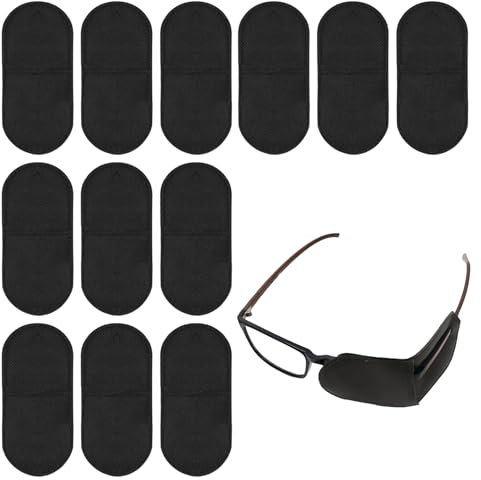 12 Pièces Cache Oeil pour Lunettes, Patchs Oculaires, Cache Oeil Medical pour Couvrir Gauche ou Droit pour Enfants et Adultes pour Amblyopie Paresseuse Strabisme Améliorer la Vision (Noir)