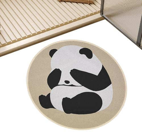 Panda-Teppich – runder Florteppich, Panda-Teppich, runder Kinderteppich, Plüschteppich mit Tiermuster für den Innenbereich | Rutschfeste runde Fußmatte, waschbarer Panda-Plüschteppich, Multifunktionst