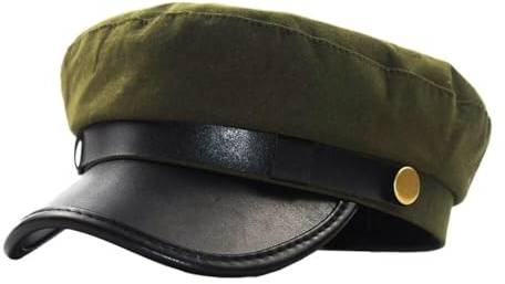 2025 Klassische Zeitungsjungen Mütze Unisex Vintage Stil Kapitän Seemannsmütze Breite Krempe Flache Oberseite Baskenmütze Modische Fiddler Mütze Cabbie Mütze(Army Green)