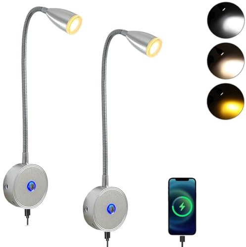 Intckwan Lot de 2 lampes LED 12 V pour camping-car, lampe de lecture 12 V, 3 températures de couleur, intensité variable, col de cygne flexible, DC12-24 V pour voiture, camion, caravane, camping-car