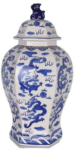 XL Deckelvase China Bodenvase Porzellan Gefäss Drache Vase mit Deckel 64cm pin009 Palazzo Exklusiv