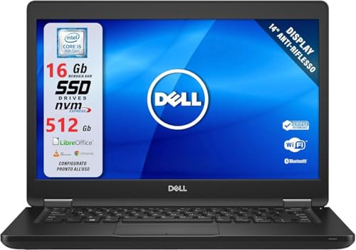 Dell Latitude 5490, Pc Portatile Notebook Pronto All'Uso, Display 14 HD, Intel Core i5-8th, Ram 16 Gb, SSD 512 Gb, Computer Portatile Con Pacchetto Libre, W11 (Ricondizionato)