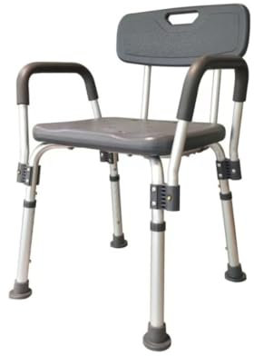 MAS QUE AYUDAS – Silla para Ducha con Reposabrazos, 70-80 cm, Asiento Ajustable, Antideslizante, Silla de Baño para Adultos y Personas con Movilidad Reducida, Gris