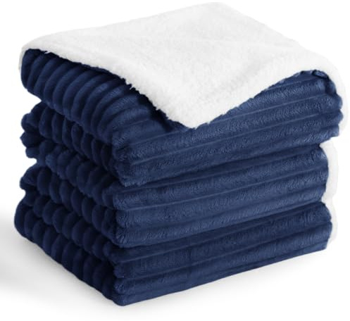 Aisbo Dicke Cord Sherpa Decke Blau - Warme Kuscheldecke Flauschig 220x240 XXL Winter Plüsch Kuscheldecken als Sofadecke Couchdecke Große Überwurf Wohndecke