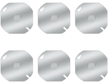 Octagon Electrical Box Cover, 4 Inch Metal Junction Box Covers with 1/2 Inch Knockout, Galvanized, Flat, Blank Electric Box Cover for 4 Inch Octagonal and Round Box（10pcs）