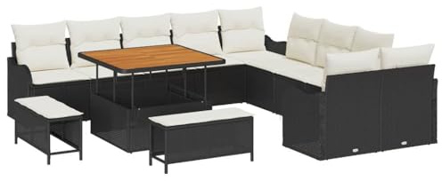 vidaXL Garten-Sofa-Set 13 pcs Schwarz und Creme 100 x 100 x 71 cm, Garten und Terrasse, modernes Loungemöbel, verstellbare Füße, Flexible Sitzgelegenheit für entspannte Stunden