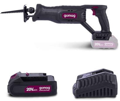 Gomag Akku-Säbelsäge GO-SBL100 Set S 20V | LED | Hubzahl 0-2800 U/Min | inkl. 2Ah Akku & 2,4A Ladegerät, sowie 1x Sägeblatt für Holz & 1x Inbusschlüssel