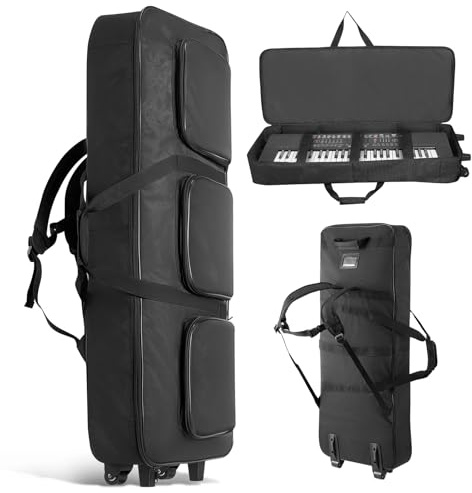 VEVOR Borsa Porta Cavi per DJ, Interne da 1039 x 430 x 130 mm, Custodia Imbottita per Pianoforte con Ruote, Custodia Morbida con Ruote Scorrevoli, per Tastiere a 88 Note e Pianoforti Elettrici