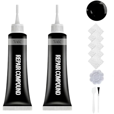 Black Leather Repair Kit with Patch & Filler, Restorer, Paint, Dye for Sofa, Car Seat, Jacket, Fix Scratches, Tears, Holes on Any Material