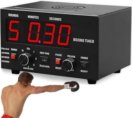 Minuteur d'intervalle de boxe classique professionnel avec affichage LED - Minuteur de boxe portable avec son réglable et chronomètre - Temps d'entraînement et répétitions de cycle sélectionnables