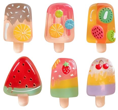 Mecmbj Kühlschrank Magnete, 6 Stück Bunte Cartoon-EIS am Stiel Magnete für Magnettafel, 3D Starke Dekorative Lustige Kühlschrankmagnete, für Whiteboard Schließfach Pinnwand Küche Büro