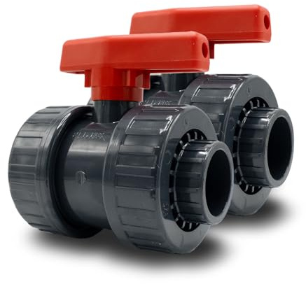 Baumaxxe 2x PVC Kugelhahn 40mm - 2-Wege Absperrhahn Pool - 16 Bar - bm147 | Plimex, 1 1/4 Zoll, 2x Klebemuffe, Radial ausbaubar, zum Verkleben mit PVC Rohr 40mm, Pool Zubehör für Poolverohrung 40mm